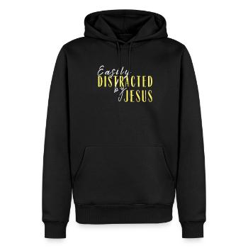 Easily distracted by Jesus' Bible of Faith quote - Men’s Premium Organic Hoodie - black - Front - Nico (187cm)