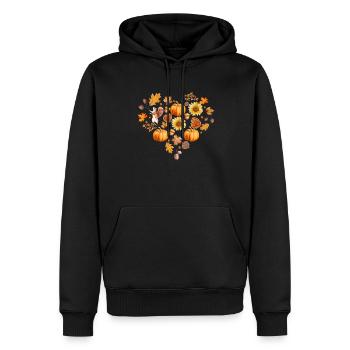 Kürbis Herbstblätter Zapfen Herz Eicheln - Männer Premium Bio Hoodie - Schwarz - Vorne - Nico (187cm)