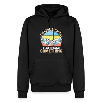 Je suis ici parce que vous avez cassé quelque chose. - Sweat à capuche Premium bio Homme - noir - Devant - Nico (187cm)