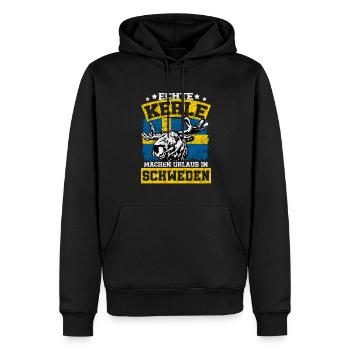 Echte Kerle machen Urlaub in Schweden mit Elch - Männer Premium Bio Hoodie - Schwarz - Vorne - Nico (187cm)