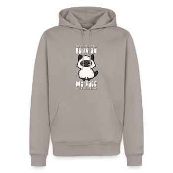 Despite my facial expression, you're always talking - Men’s Premium Organic Hoodie - taupe - Front - Nico (187cm)