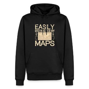 Facilement distrait par les cartes Carte de professeur de géographie - Sweat à capuche Premium bio Homme - noir - Devant - Nico (187cm)