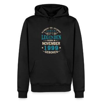 All people are equal Born November 1999 - Men’s Premium Organic Hoodie - black - Front - Nico (187cm)