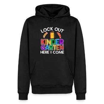 Kindergärtnerin-Kader, Der Spaß-Regenbogen-Farben - Männer Premium Bio Hoodie - Schwarz - Vorne - Nico (187cm)