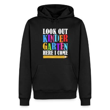 Kindergärtnerin-Kader, Der Spaß-Regenbogen-Farben - Männer Premium Bio Hoodie - Schwarz - Vorne - Nico (187cm)