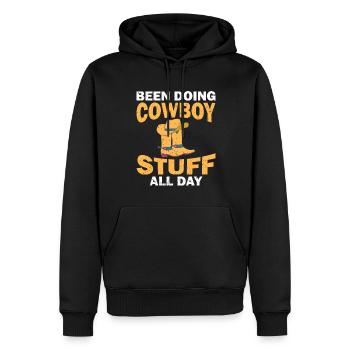 Des trucs de cow-boy fabriqués par Farm Rancher - Sweat à capuche Premium bio Homme - noir - Devant - Nico (187cm)