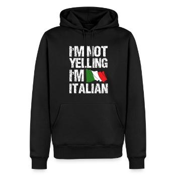 Je ne crie pas que je parle italien - Sweat à capuche Premium bio Homme - noir - Devant - Nico (187cm)