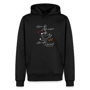 before coffee i hate everyone - after i feel good - Männer Premium Bio Hoodie - Schwarz - Vorne - Nico (187cm)