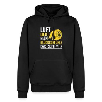 Luft geht rein Glücksgefühle kommen raus! Tuning - Männer Premium Bio Hoodie - Schwarz - Vorne - Nico (187cm)