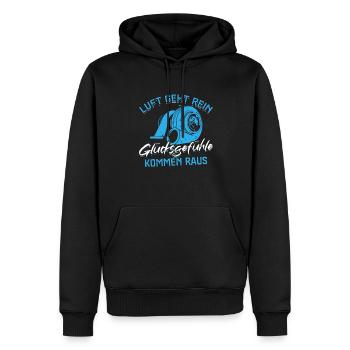 Luft geht rein Glücksgefühle kommen raus! Tuning - Männer Premium Bio Hoodie - Schwarz - Vorne - Nico (187cm)