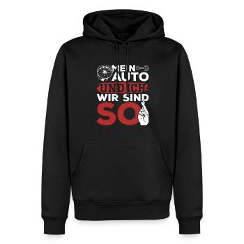 Mein Auto und ich , wir sind SO - PS Liebhaber - Männer Premium Bio Hoodie - Schwarz - Vorne - Nico (187cm)