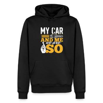 Mein Auto und ich , wir sind SO - PS Liebhaber - Männer Premium Bio Hoodie - Schwarz - Vorne - Nico (187cm)