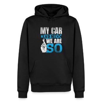 Mein Auto und ich , wir sind SO - PS Liebhaber - Männer Premium Bio Hoodie - Schwarz - Vorne - Nico (187cm)