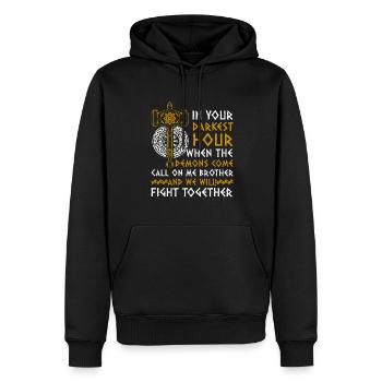 In thy darkest hour, Call Me Brother - Men’s Premium Organic Hoodie - black - Front - Nico (187cm)