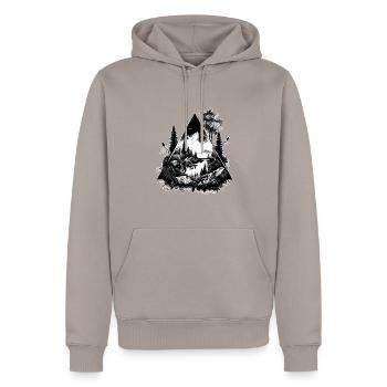 Angler in der Natur für jeden Angelliebhaber - Männer Premium Bio Hoodie - Taupe - Vorne - Nico (187cm)