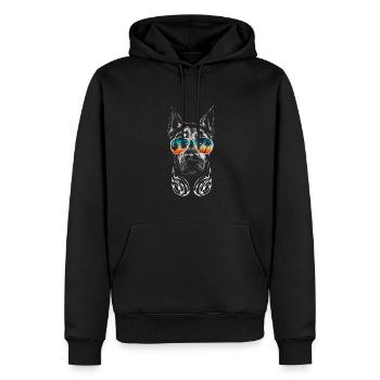 Hund mit cooler Sonnen Brille für Urlauber - Männer Premium Bio Hoodie - Schwarz - Vorne - Nico (187cm)