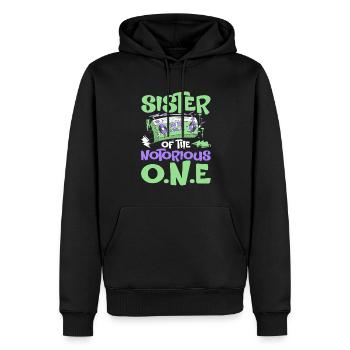 Drôle de sœur hip-hop old-school - Sweat à capuche Premium bio Homme - noir - Devant - Nico (187cm)