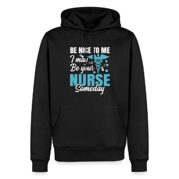 Nurse be nice to meNurse - Men’s Premium Organic Hoodie - black - Front - Nico (187cm)