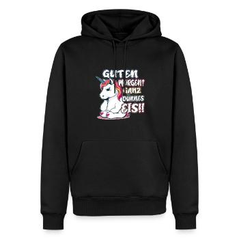 Guten Morgen? Ganz dünnes Eis! Freches Einhorn - Männer Premium Bio Hoodie - Schwarz - Vorne - Nico (187cm)