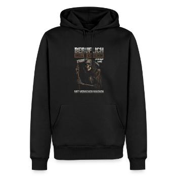 wollte ich schon immer was mit Menschen machen - Männer Premium Bio Hoodie - Schwarz - Vorne - Nico (187cm)