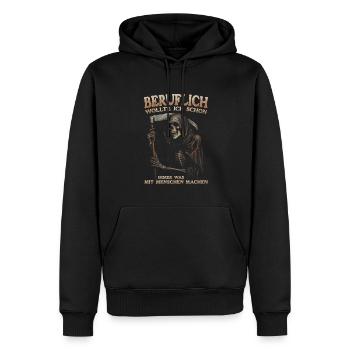 wollte ich schon immer was mit Menschen machen - Männer Premium Bio Hoodie - Schwarz - Vorne - Nico (187cm)