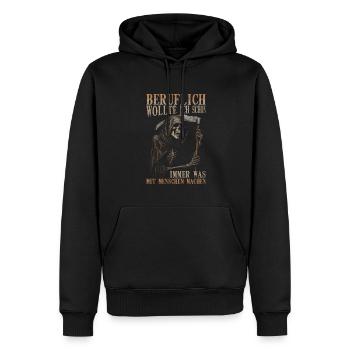 wollte ich schon immer was mit Menschen machen - Männer Premium Bio Hoodie - Schwarz - Vorne - Nico (187cm)