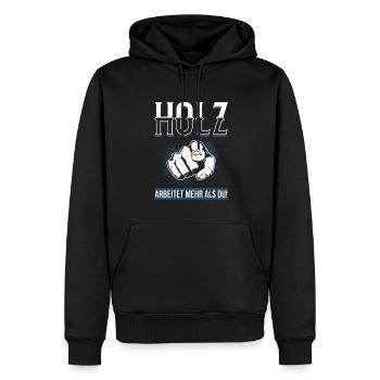 Holz arbeitet mehr als du - Handewrk Outfit - Männer Premium Bio Hoodie - Schwarz - Vorne - Nico (187cm)