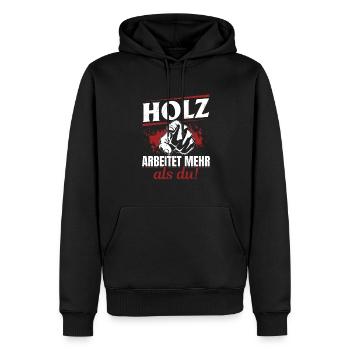 Holz arbeitet mehr als du - Handewrk Outfit - Männer Premium Bio Hoodie - Schwarz - Vorne - Nico (187cm)