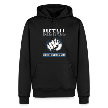 Metall arbeitet mehr als du - Handewrk Outfit - Männer Premium Bio Hoodie - Schwarz - Vorne - Nico (187cm)