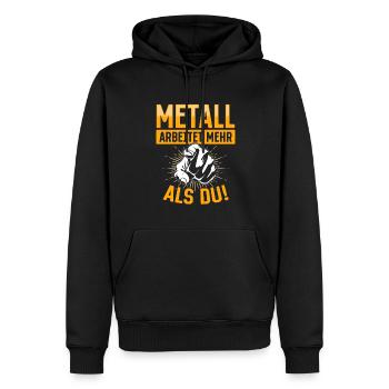 Metall arbeitet mehr als du - Handewrk Outfit - Männer Premium Bio Hoodie - Schwarz - Vorne - Nico (187cm)