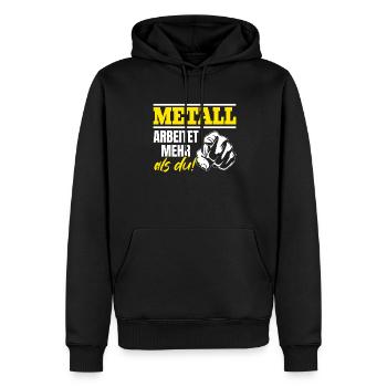 Metall arbeitet mehr als du - Handewrk Outfit - Männer Premium Bio Hoodie - Schwarz - Vorne - Nico (187cm)