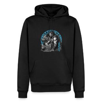 Der Wikinger Krieger und seine treuen Wölfe - Männer Premium Bio Hoodie - Schwarz - Vorne - Nico (187cm)