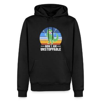 Now I Am Unstoppable Funny T-Rex - Männer Premium Bio Hoodie - Schwarz - Vorne - Nico (187cm)