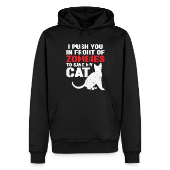 Des zombies qui fuient pour sauver mon chat - Sweat à capuche Premium bio Homme - noir - Devant - Nico (187cm)