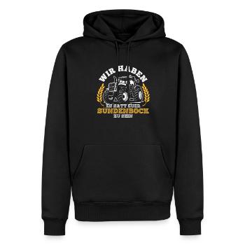 Wir haben es satt, euer Sündenbock zu sein - Männer Premium Bio Hoodie - Schwarz - Vorne - Nico (187cm)