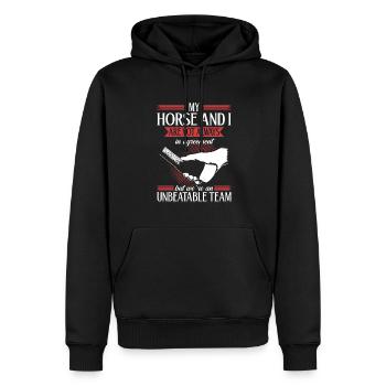 Unschlagbares Team - für Pferdeliebhaber - Männer Premium Bio Hoodie - Schwarz - Vorne - Nico (187cm)