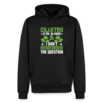 Je déteste la coriandre, je plaisante, la coriandre - Sweat à capuche Premium bio Homme - noir - Devant - Nico (187cm)