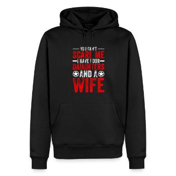 Tu ne peux pas me faire peur, j’en ai quatre - Sweat à capuche Premium bio Homme - noir - Devant - Nico (187cm)