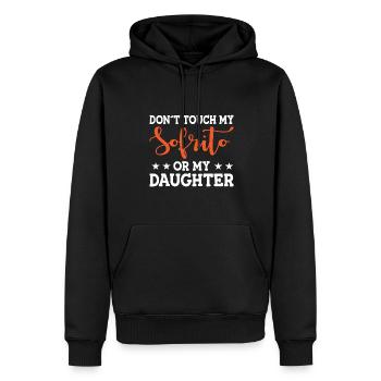 Design « Ne touchez pas à mon Sofrito ou à ma fille » - Sweat à capuche Premium bio Homme - noir - Devant - Nico (187cm)