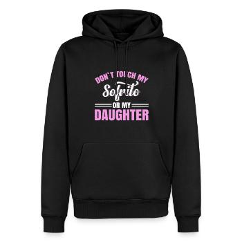 Design « Ne touchez pas à mon Sofrito ou à ma fille » - Sweat à capuche Premium bio Homme - noir - Devant - Nico (187cm)