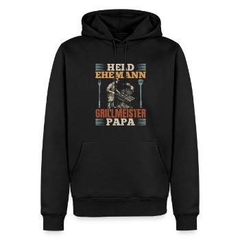 Héros, mari, maître du gril, papa - Sweat à capuche Premium bio Homme - noir - Devant - Nico (187cm)
