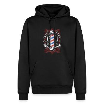 Hairdresser's shirt Elegance with every cut - Men’s Premium Organic Hoodie - black - Front - Nico (187cm)
