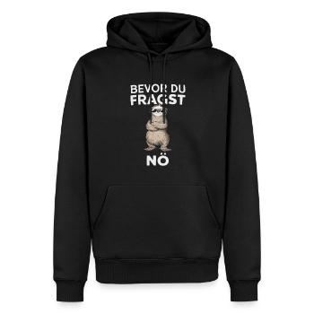 Humorvoll - Bevor du fragst, nö – Cool und Frech - Männer Premium Bio Hoodie - Schwarz - Vorne - Nico (187cm)