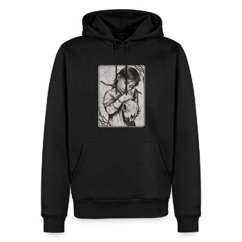 Verborgene Dunkelheit – Mädchen mit Dämonenschädel - Männer Premium Bio Hoodie - Schwarz - Vorne - Nico (187cm)