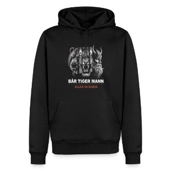 L’ours, le tigre, l’homme – tout en un seul regard puissant - Sweat à capuche Premium bio Homme - noir - Devant - Nico (187cm)