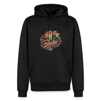 Berlin Skyline Design Wahrzeichen von Deutschland - Männer Premium Bio Hoodie - Schwarz - Vorne - Nico (187cm)