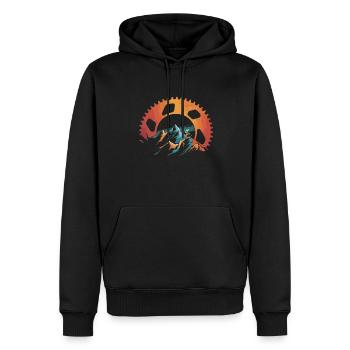 Mountainbike-Fahrer Sonnenuntergang Design - Männer Premium Bio Hoodie - Schwarz - Vorne - Nico (187cm)