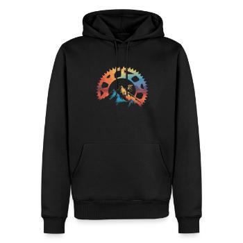 Mountainbike-Fahrer Sonnenuntergang Design - Männer Premium Bio Hoodie - Schwarz - Vorne - Nico (187cm)