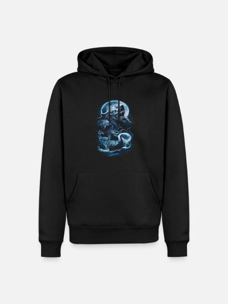 Wikinger – Wölfe & Schiff im Mondlicht - Männer Premium Bio Hoodie - Schwarz