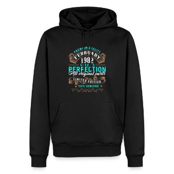 Février 1982 - Idée cadeau 40e anniversaire. - Sweat à capuche Premium bio Homme - noir - Devant - Nico (187cm)